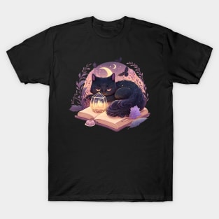 Black Cat Witchy Spooky Halloween Magic Aesthetic T-Shirt